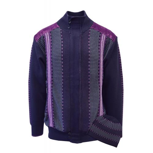 Silversilk Purple / Eggplant / White Dotted Design Zip-Up Sweater / Knitted Cap 5238